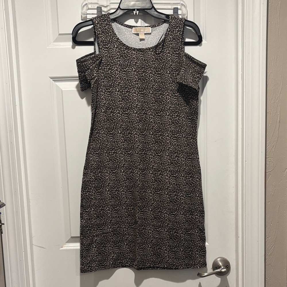 MICHAEL Michael Kors Leopard Cold Shoulder Mini Dress